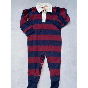 Mud Pie maroon navy blue boys romper collared polo style 12-18m NWT striped